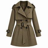 Trench Coat Court Ajusté Femme En Coton Mélangé