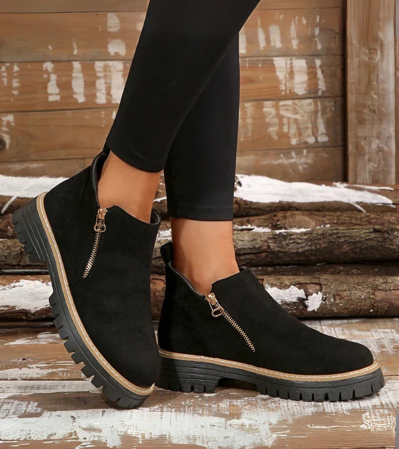 Bottines Femme Bout Rond À Plateforme Zippées
