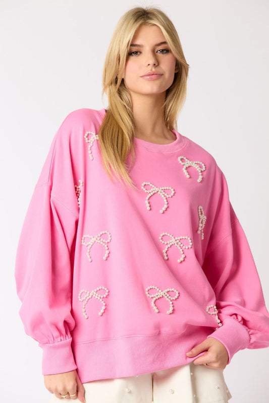 Pull Femme À Manches Longues Avec Nœud Et Perles