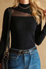 Pull Femme En Maille À Col Montant Avec Empiècement Transparent