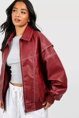 Veste En Cuir Oversize Femme Rouge