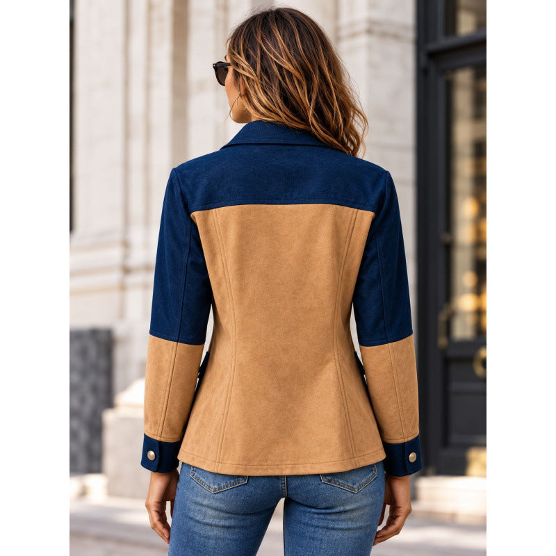 Veste femme bicolore chaude présentée sur fond neutre