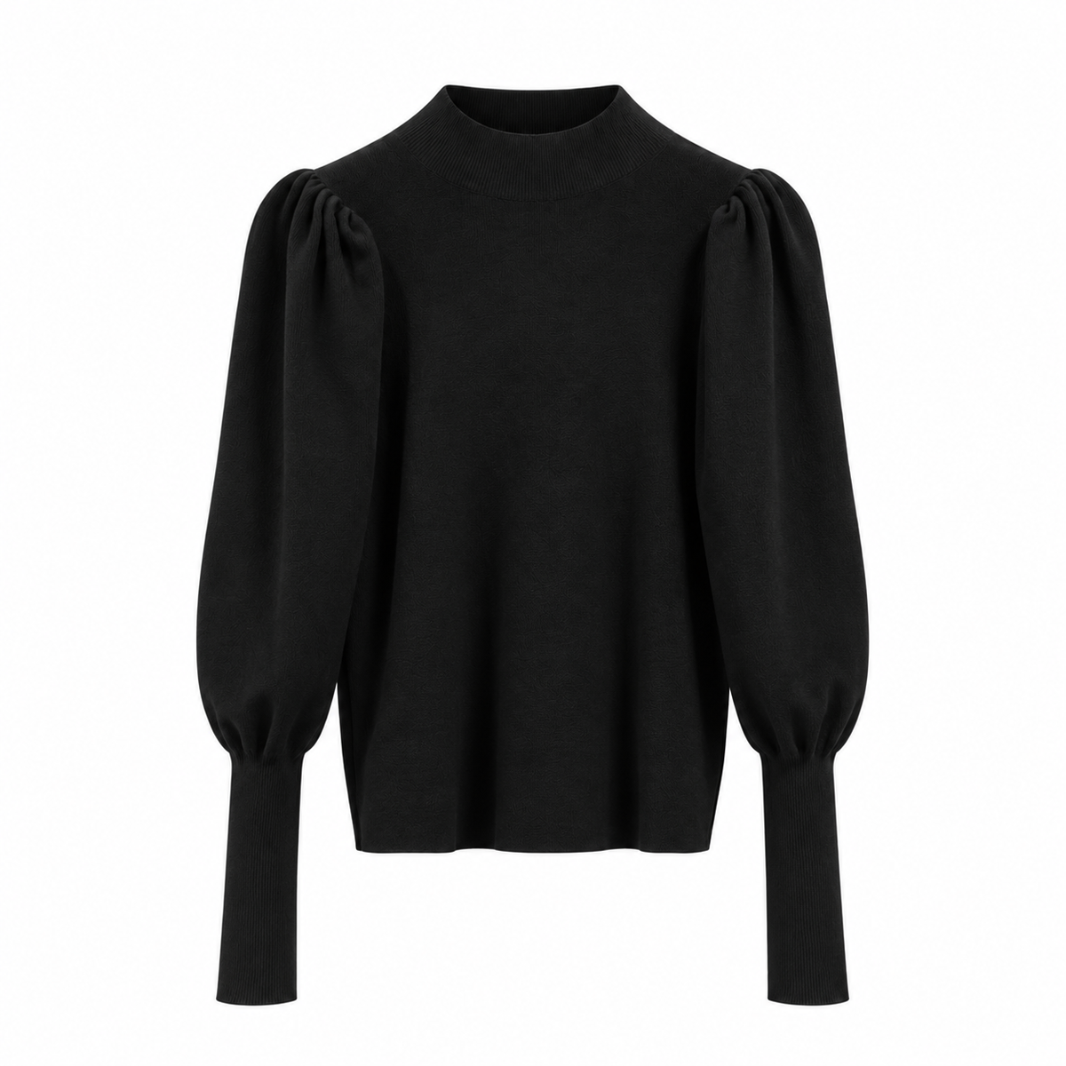 Pull Femme Côtelé À Col Montant Manches Bouffantes