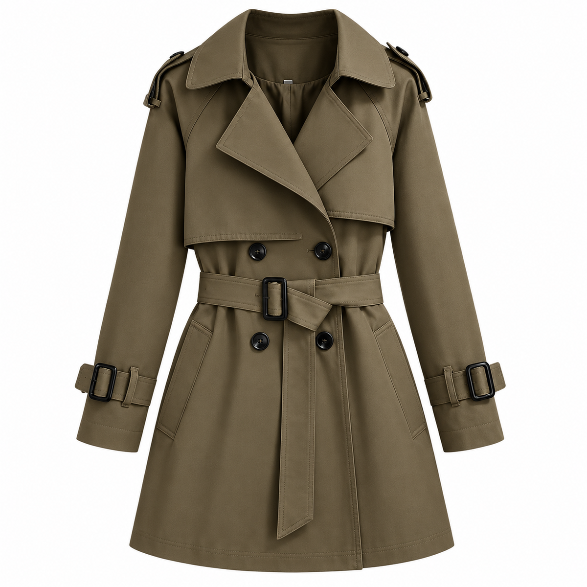 Trench Coat Court Ajusté Femme En Coton Mélangé