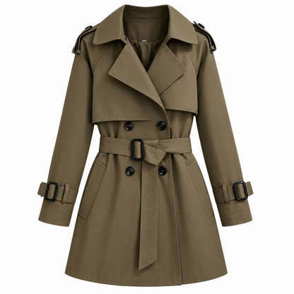 Trench Coat Court Ajusté Femme En Coton Mélangé