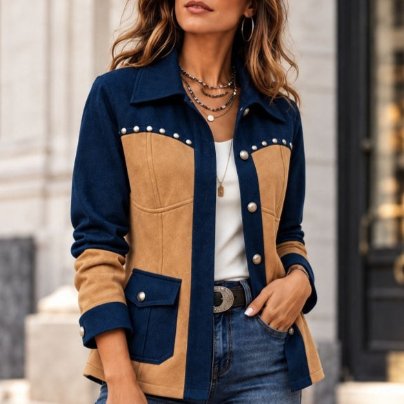 Veste Femme Bicolore Rétro Casual