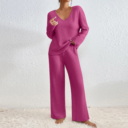 Ensemble Détente Femme Pull Col V Et Pantalon Droit