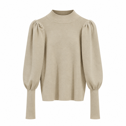Pull Femme Côtelé À Col Montant Manches Bouffantes