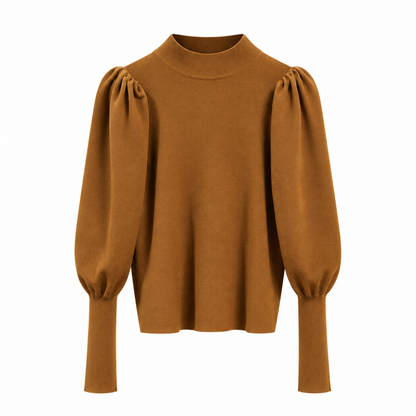 Pull Femme Côtelé À Col Montant Manches Bouffantes