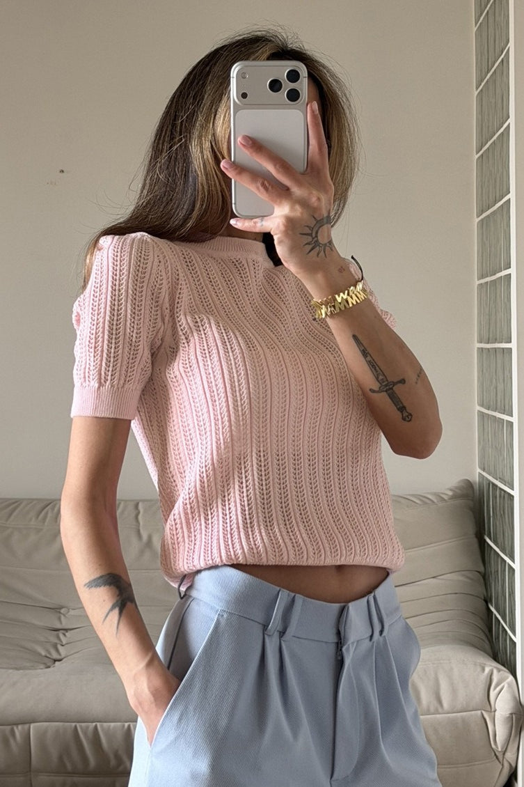 Pull Femme En Maille Ajourée À Manches Courtes