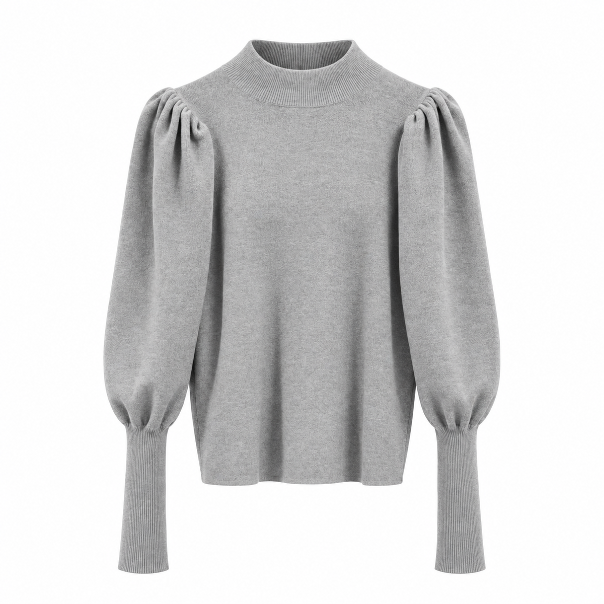 Pull Femme Côtelé À Col Montant Manches Bouffantes