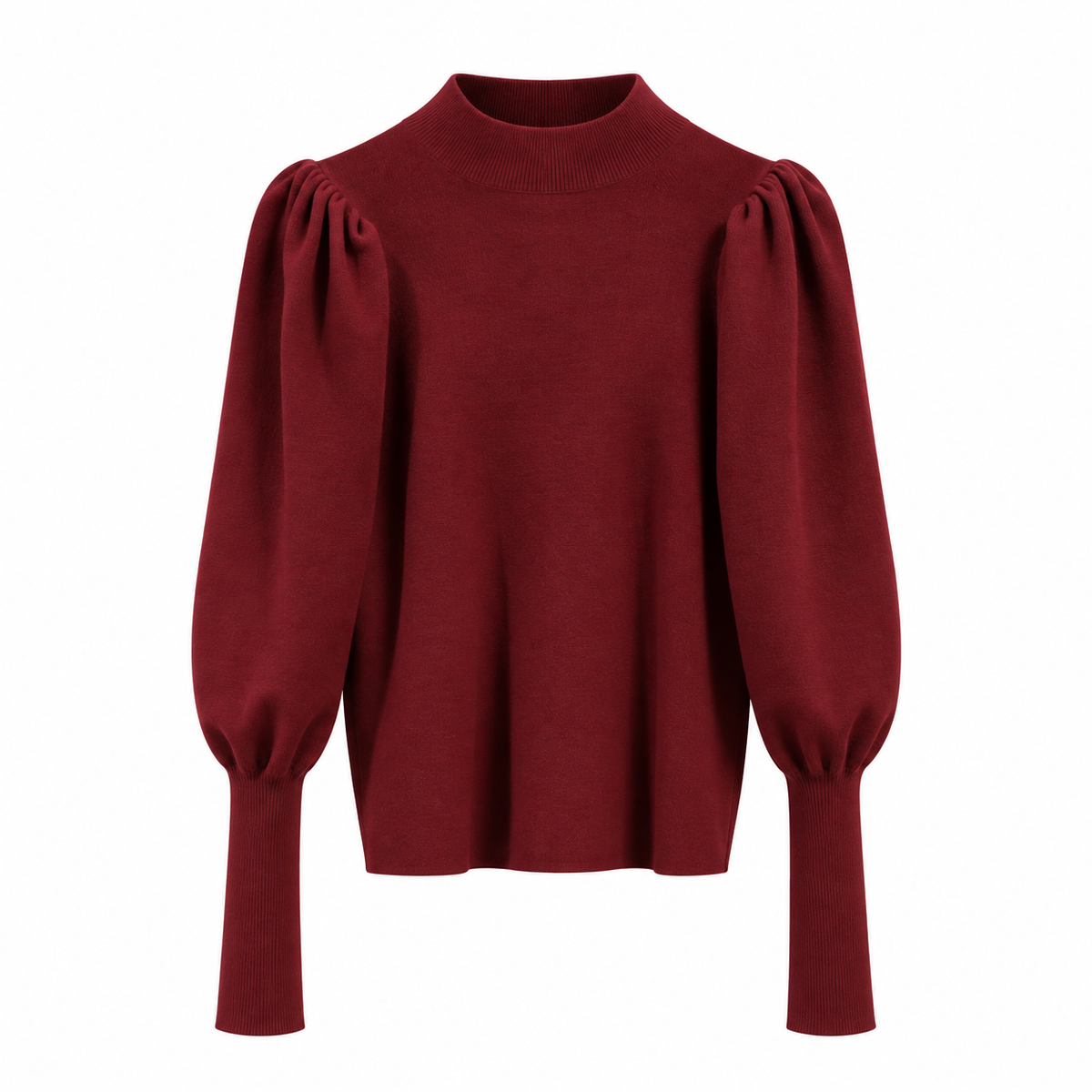 Pull Femme Côtelé À Col Montant Manches Bouffantes