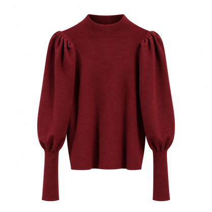 Pull Femme Côtelé À Col Montant Manches Bouffantes