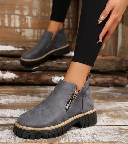 Vue arrière des bottines femme à plateforme zippées
