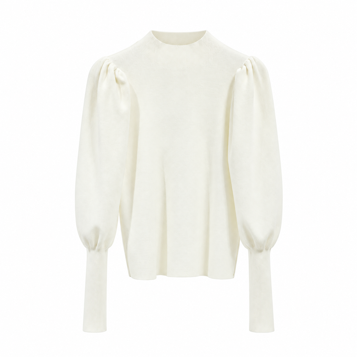 Vue de profil du pull côtelé pour femme à manches bouffantes