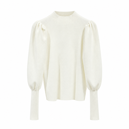 Pull Femme Côtelé À Col Montant Manches Bouffantes