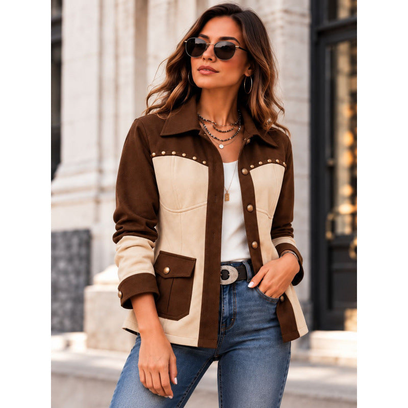 Vue arrière de la veste femme bicolore rétro
