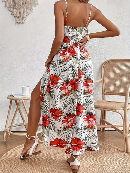 Silhouette fluide d’une robe longue femme fleurie