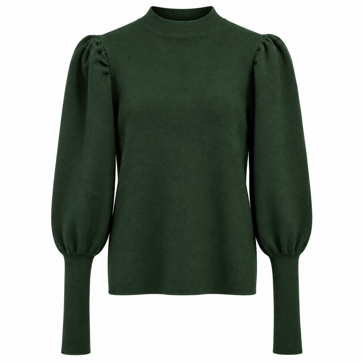 Pull Femme Côtelé À Col Montant Manches Bouffantes
