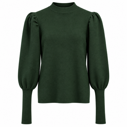Pull Femme Côtelé À Col Montant Manches Bouffantes