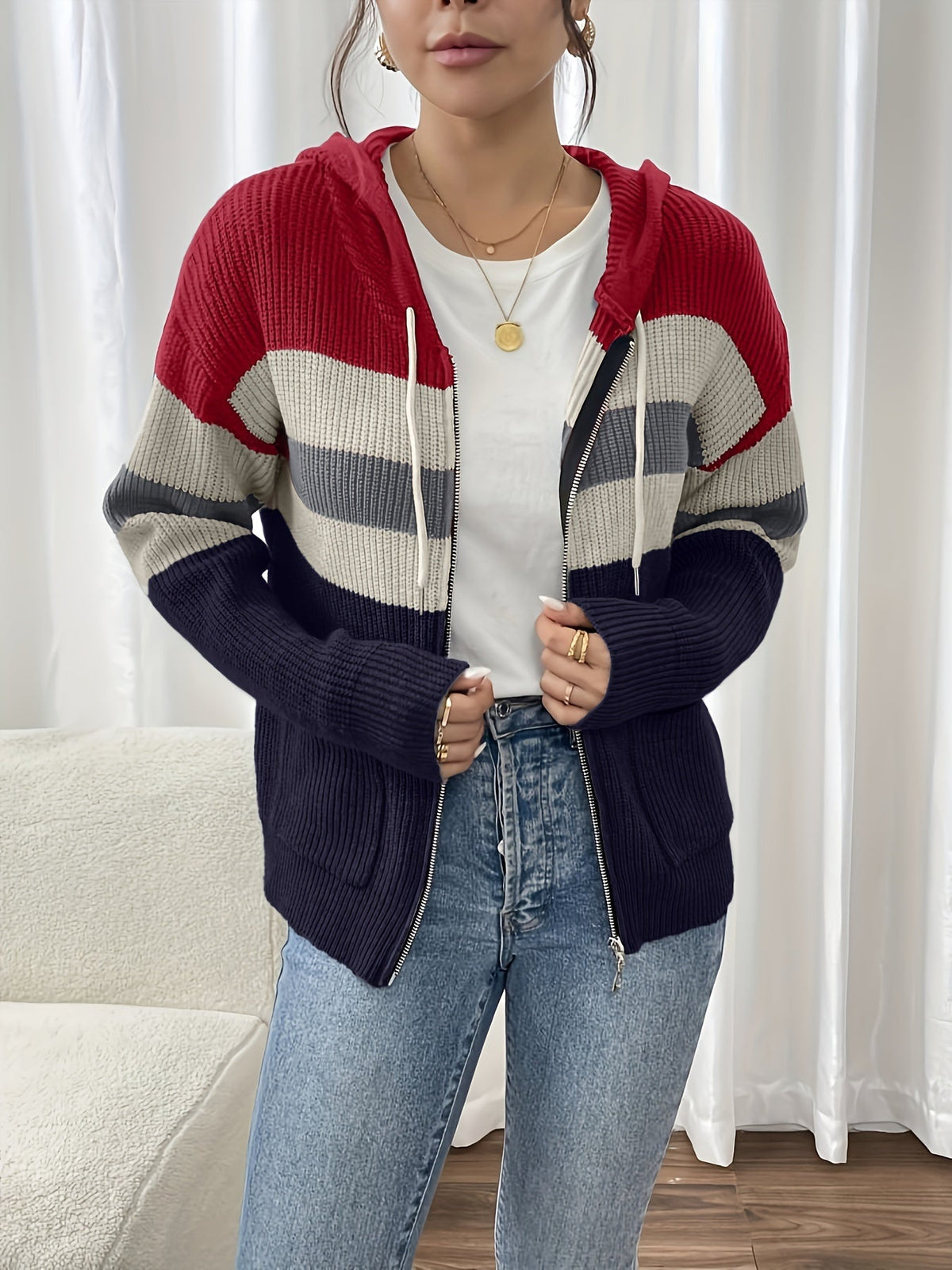 Cardigan femme bicolore polyvalent pour la mi-saison