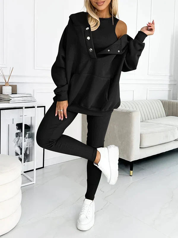 Détail du haut à manches longues de l’ensemble loungewear femme