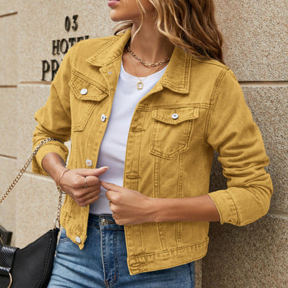 Veste femme en denim avec col à revers classique