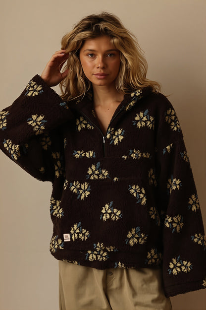 Veste polaire fleurie pour femme vue de face