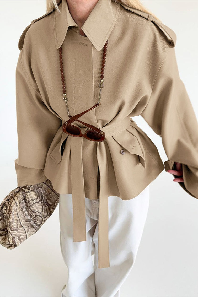 Trench Court Femme À Col Pointu Et Ceinture Amovible