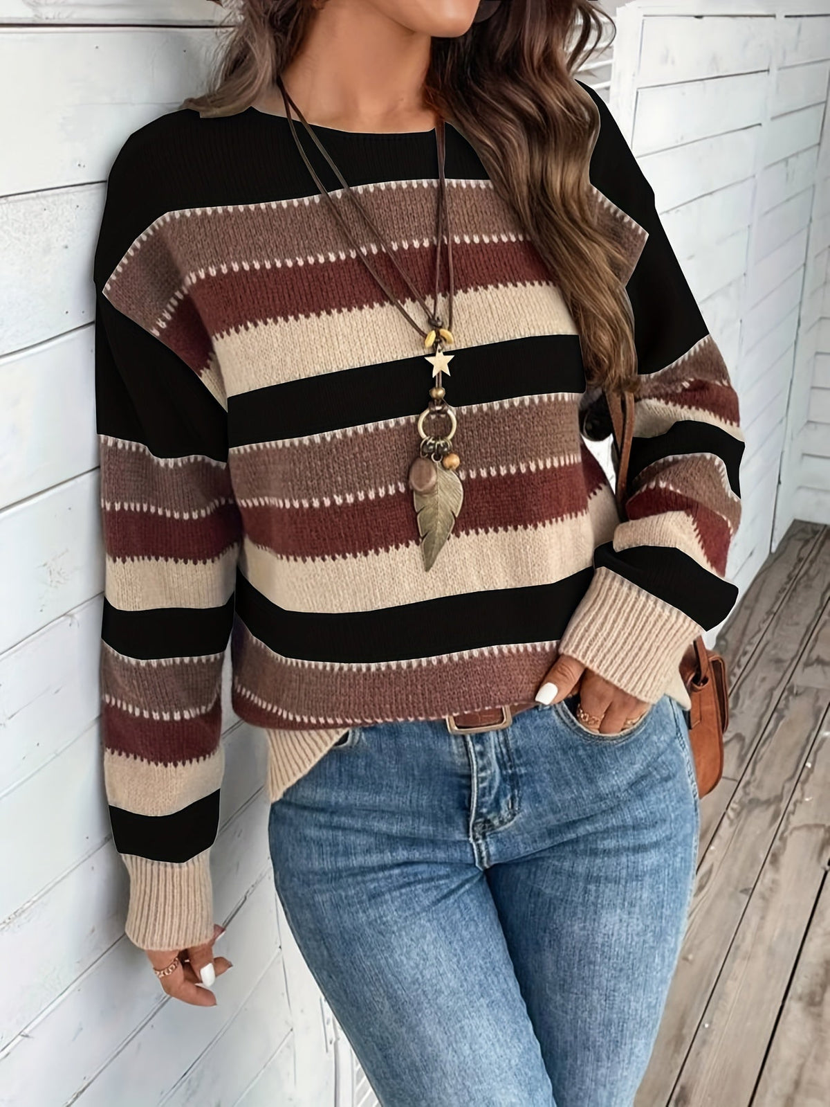 Pull rayé femme avec manches longues