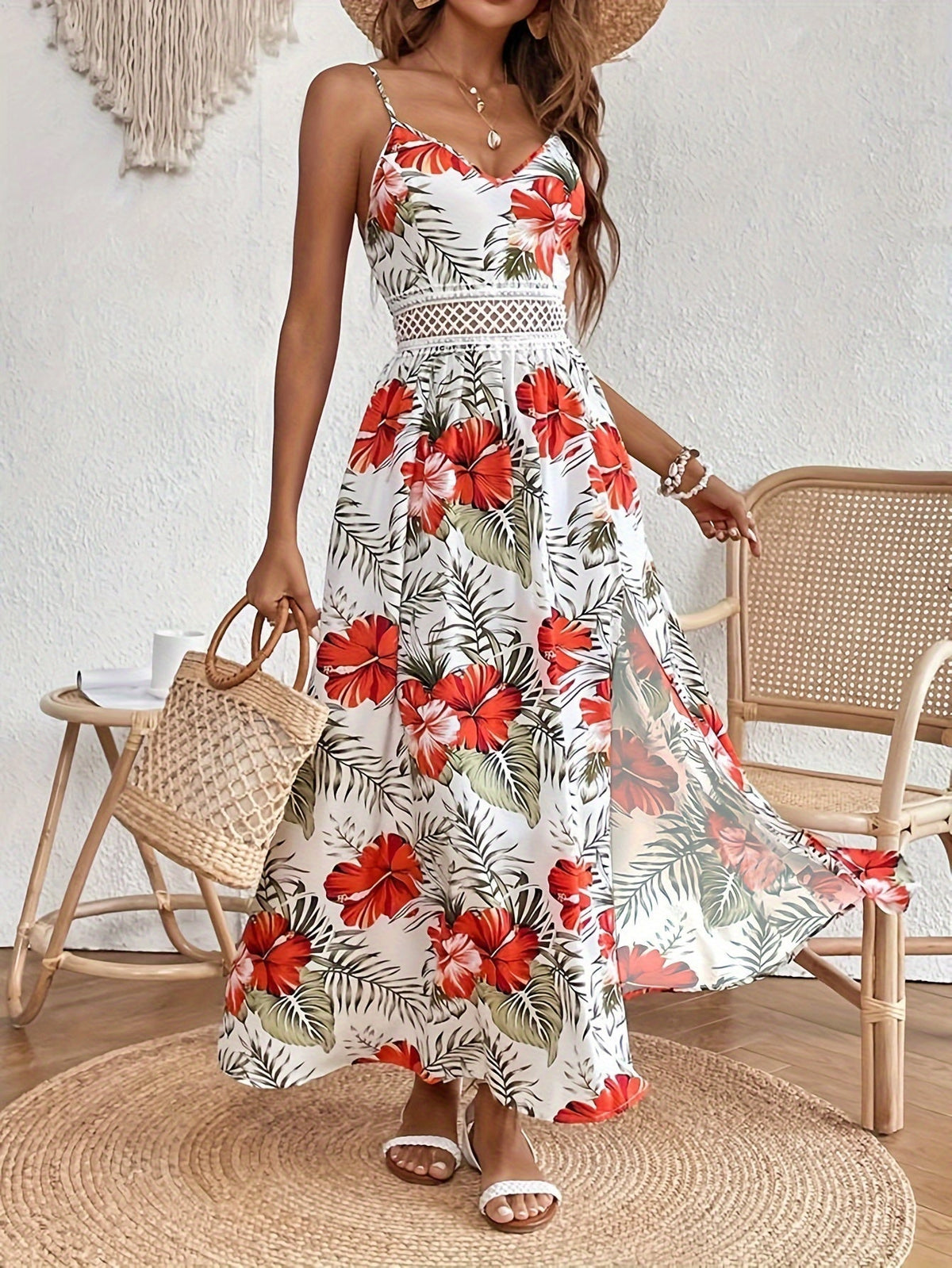 Robe longue femme à imprimé floral et coupe sans manches