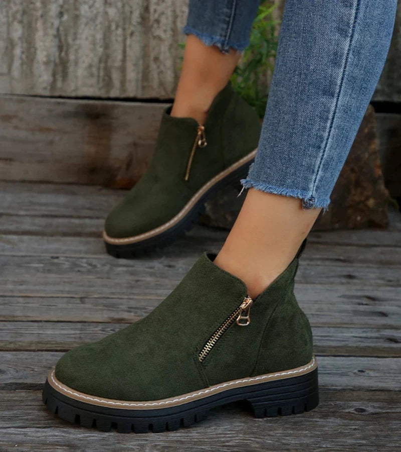 Bottines Femme Bout Rond À Plateforme Zippées