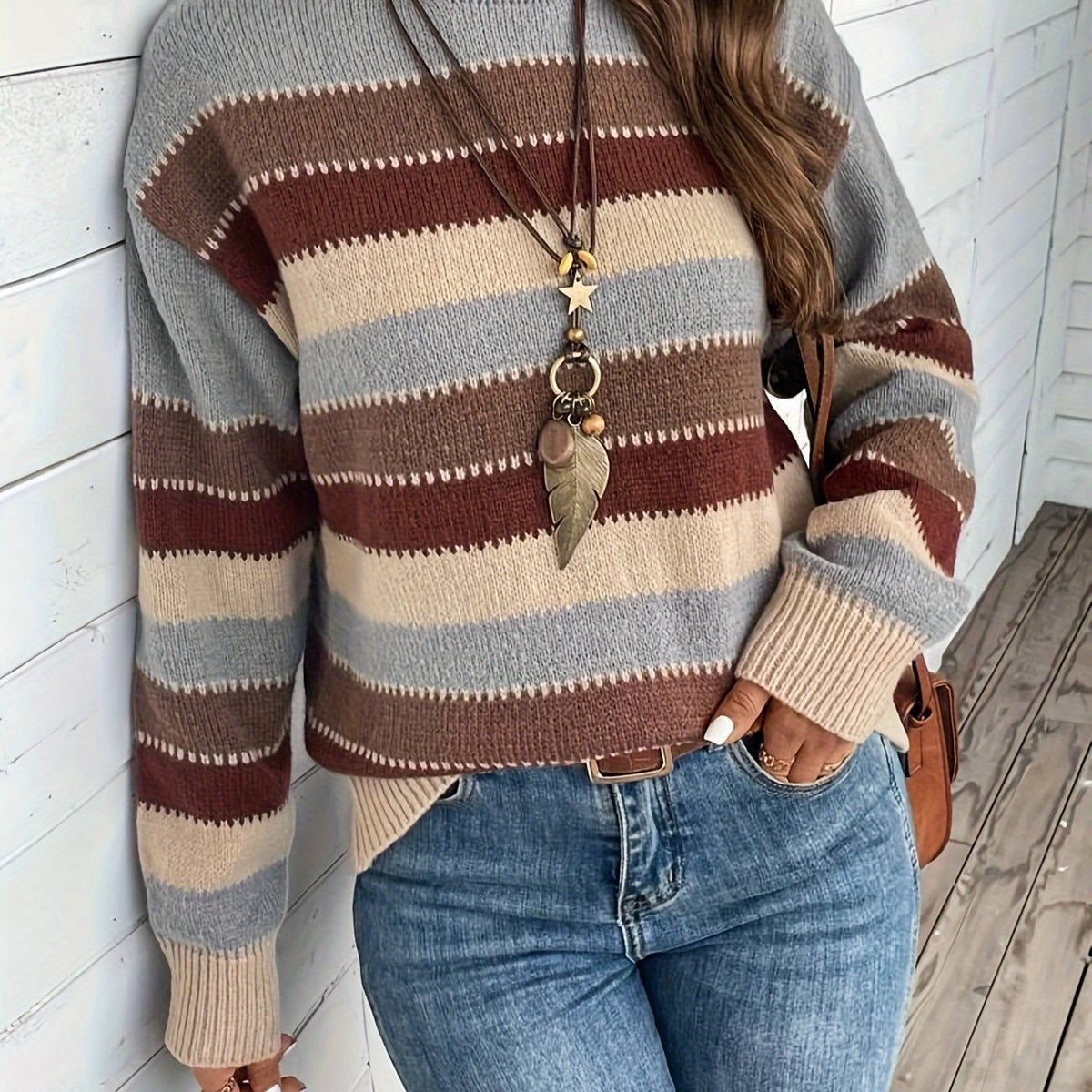 Pull Femme Rayé À Col Rond