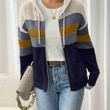 Cardigan Femme Zippé À Capuche Bicolore