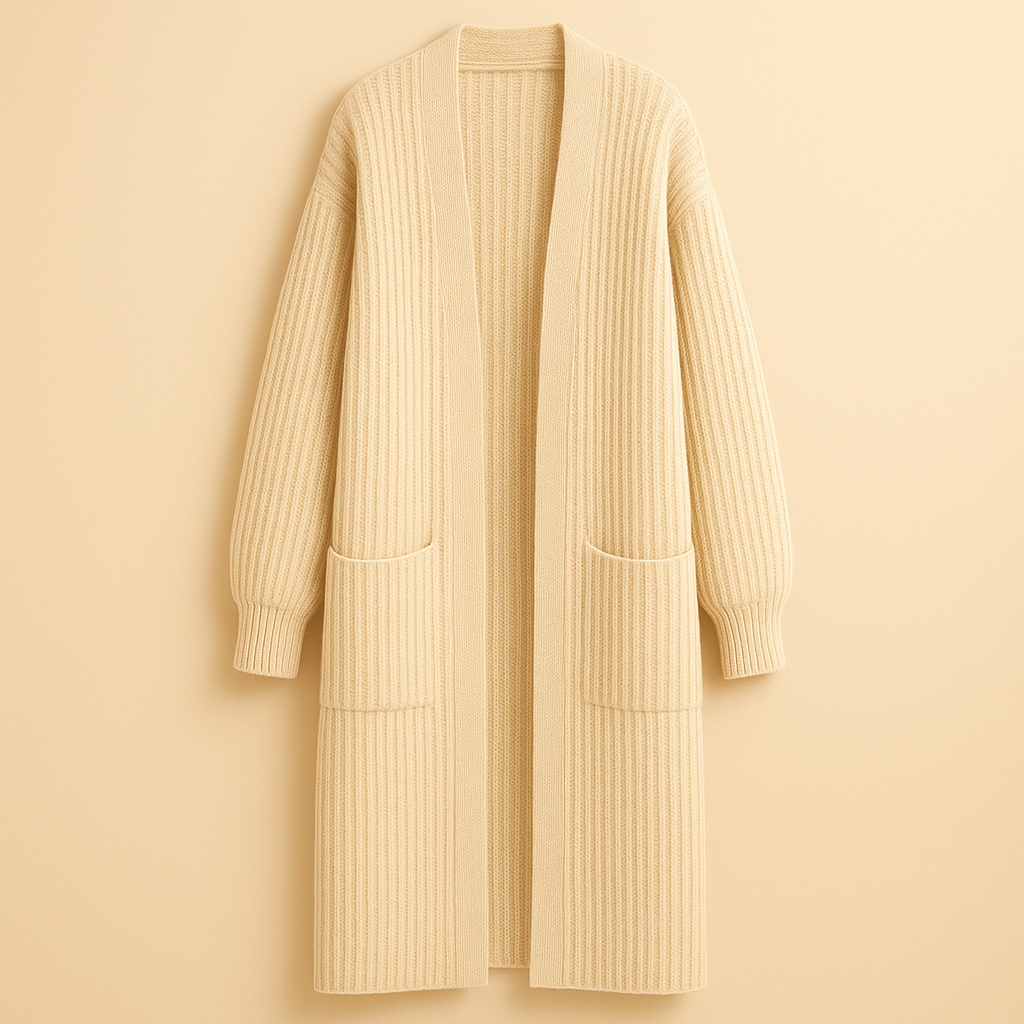 Détail de la maille du cardigan long pour femme