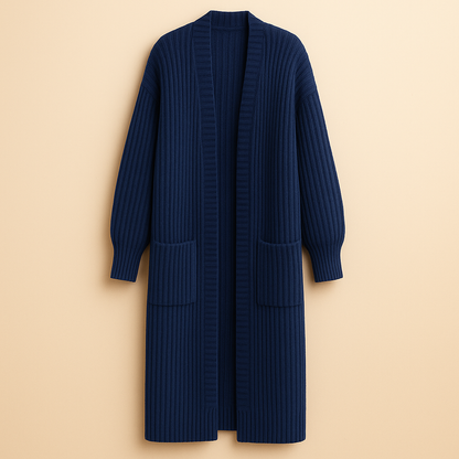 Coupe ample et longueur du cardigan en maille