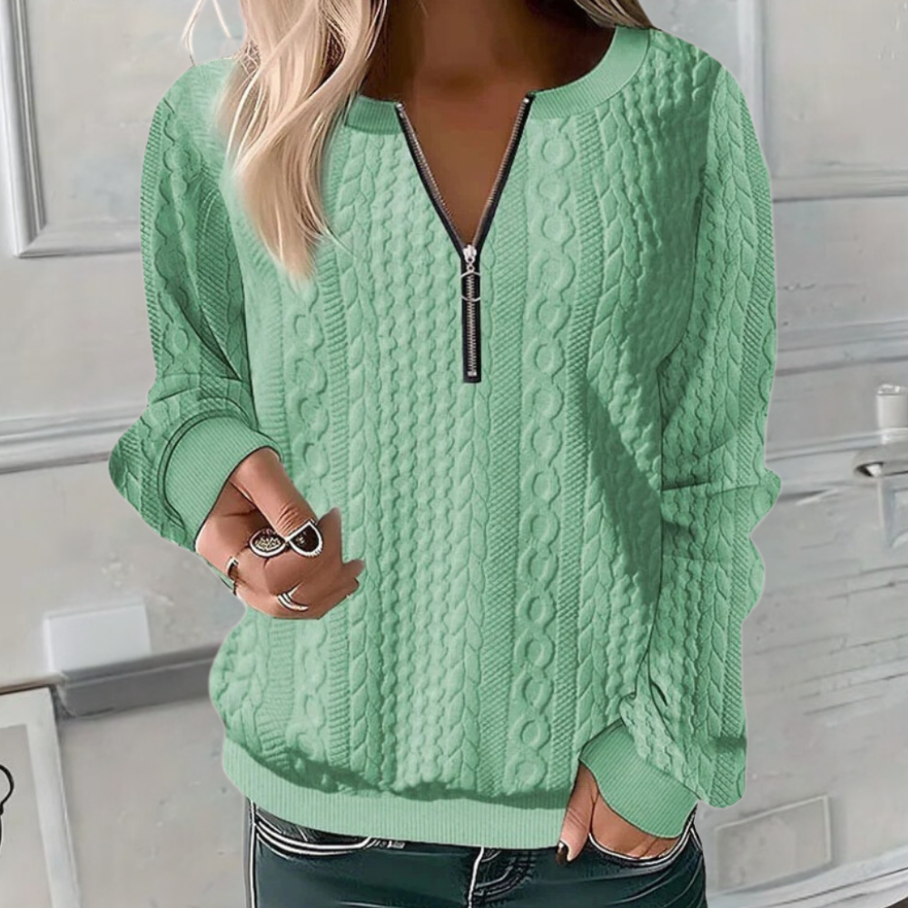 Détail des manches du pull tricoté texturé pour femme
