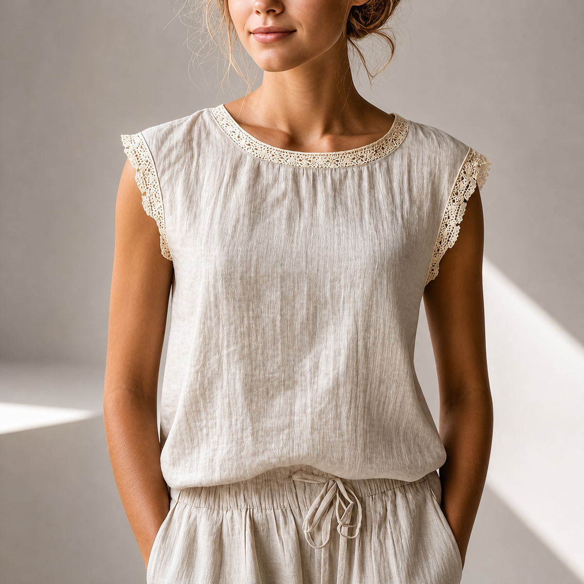 Blouse femme ample et élégante, présentée sous un autre angle.