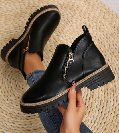 Bottines Femme Bout Rond À Plateforme Zippées