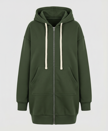 Sweat Long Zippé À Capuche Femme Coupe Ample