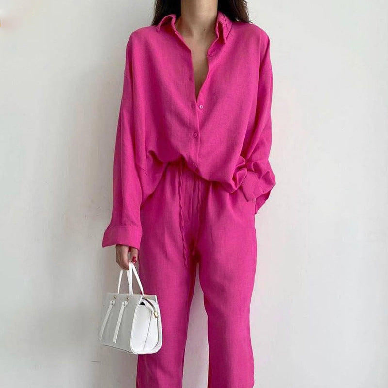 Ensemble Femme Blouse Et Pantalon Large À Taille Ajustable