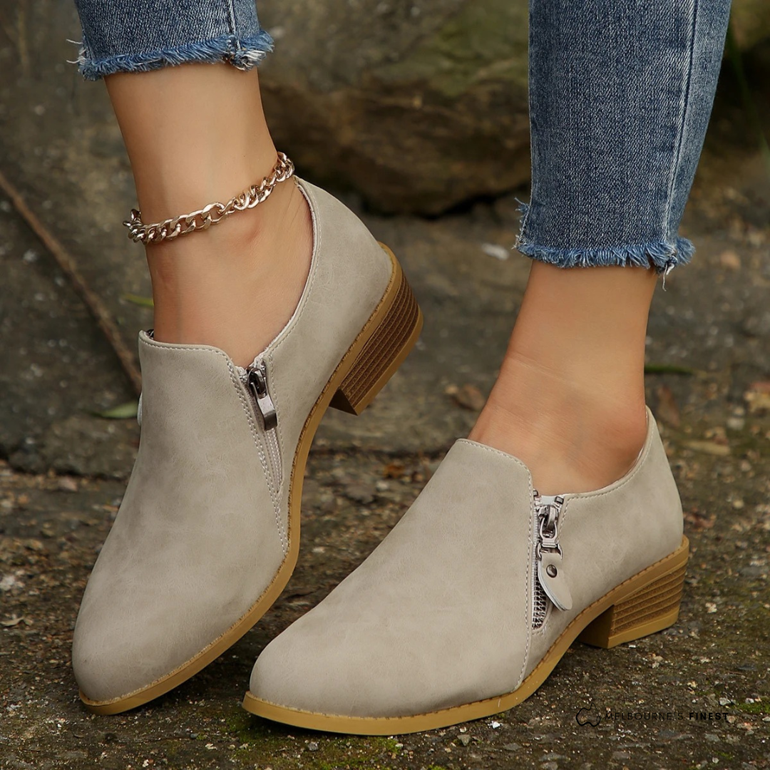 Bottines femme zippées confortables à la cheville, vue de face