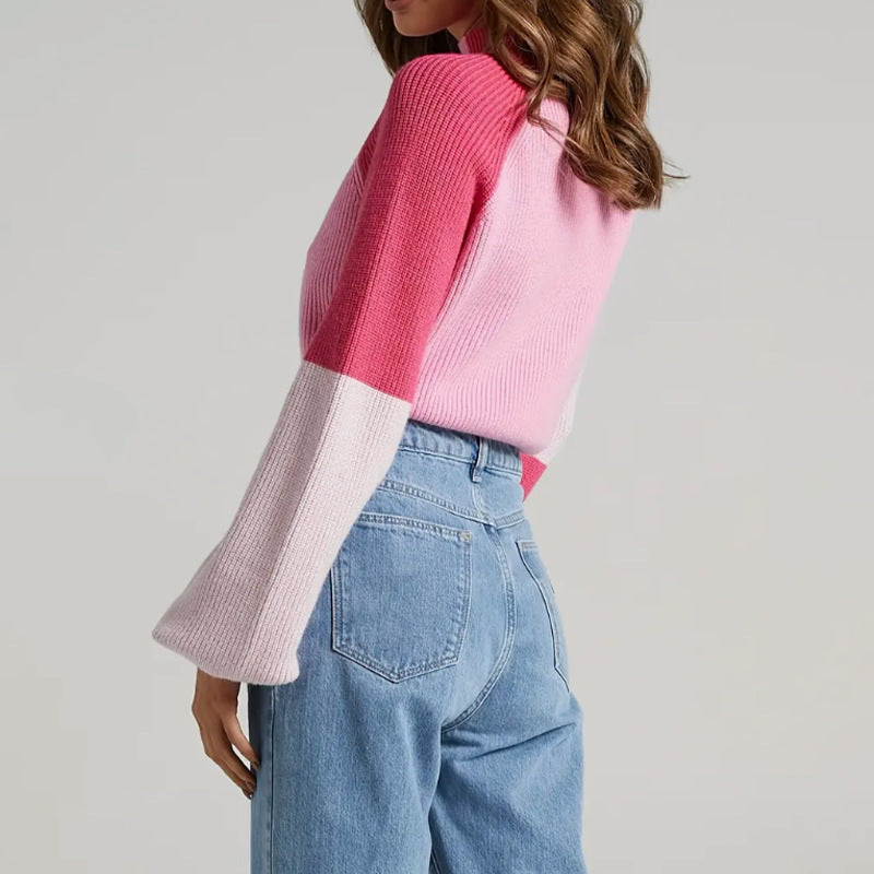 Pull femme oversize en maille texturée avec col montant