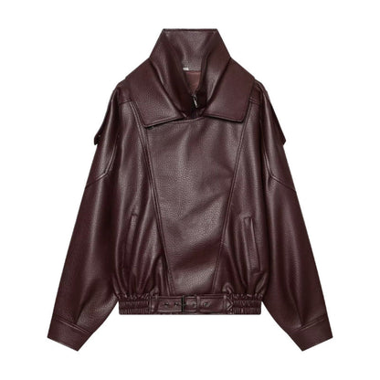 Veste Femme En Similicuir À Col Montant Coupe Droite