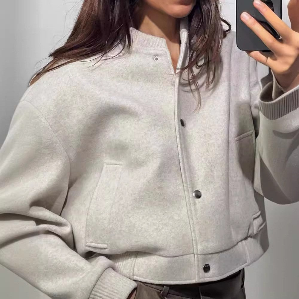 Veste Courte Femme À Col Montant Et Boutons-Pression