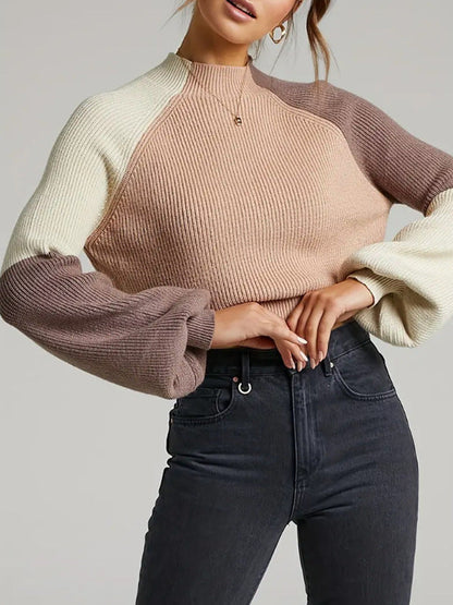 Pull Femme En Maille Texturée Oversize Col Montant