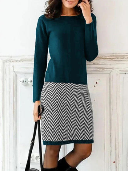 Robe pull femme en maille avec motif chevron