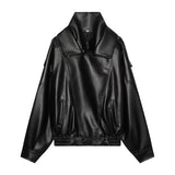 Veste Femme En Similicuir À Col Montant Coupe Droite