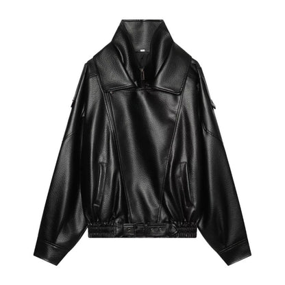 Veste Femme En Similicuir À Col Montant Coupe Droite
