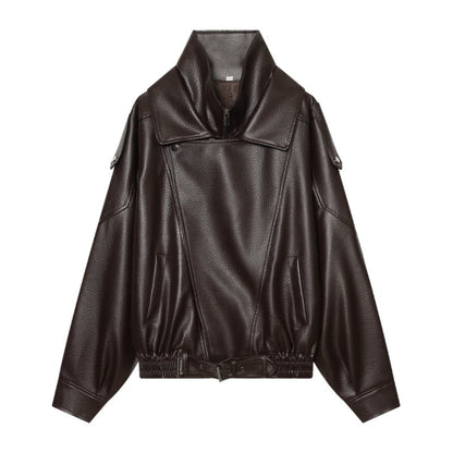 Veste Femme En Similicuir À Col Montant Coupe Droite